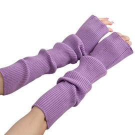 Tidyworm Arm Warmer Arm Cover, Women's, Solid, Long, Fingerless Gloves, Warm, Arm Sleeve, Cold Protection, Knit Gloves, With Finger Holes, Cold Protection, Spring, Autumn, Winter, purple