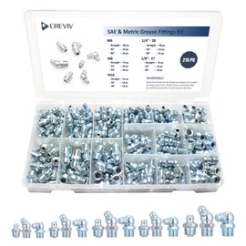 215-Piece SAE & Metric Grease Fitting Kit - M6/M8/M10, 1/4"-28, 1/8"-27 with Straight/45°/90° Angles - A3 Steel, Zinc Plated for Corrosion Resistance