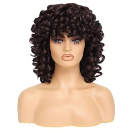 GKtineke 14Inch Curly Wig, Full Curls Wigs for Black Women Big Curly Wig Soft Fluffy Natural Synthetic Hair for Daily and Party (Dark Brown)