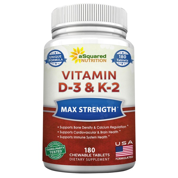 aSquared Nutrition Vitamin D3 with K2 Supplement-180 Chewable Tablets, Max