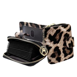 Beurlike Women's RFID Credit Card Holder Organizer Case Leather Security Wallet (Upgrade A (10 Accordion/Key Ring) -Leopard)