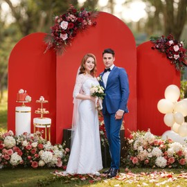 Wedding Arch Backdrop Cover Set of 3, Red and Black Double Color Arch Stand Covers, 6FT, 5FT, 4FT Spandex Fitted Arch Covers for Wedding Baby Shower Party Banquet Photography Background Decoration
