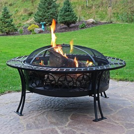 Sunnydaze Four Star Fire Pit Table - Outdoor Wood Burning Fire Pit - Large 40 Inch Round Patio Fireplace - Portable Pit for Outside Use - Durable Spark Screen
