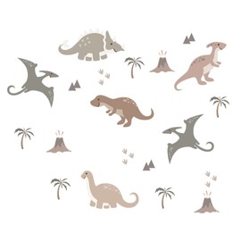 HNTR Premium Dinosaur Wall Sticker | 6 Dinosaurs, Paw Prints, Trees, Volcanoes