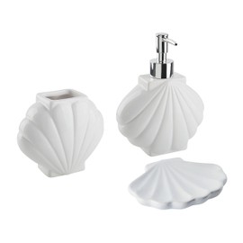 Bathroom Set White 3-Piece Natural Stone Dolomite with Shell Design Shell