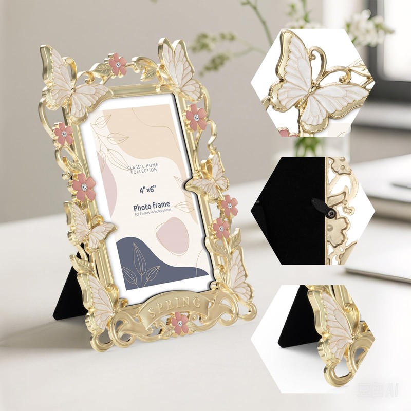FIHOO 4x6 inch Picture Frame Butterfly Design Spring Style Metal