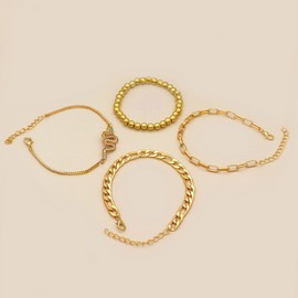 Wendalern Punk Layered Cuban Link Bracelet Gold Pearl Chain Bracelet Vintage Snake Rhinestone Bracelets Multilayer Paper Clip Link Bracelets Jewellery for Women and Girls
