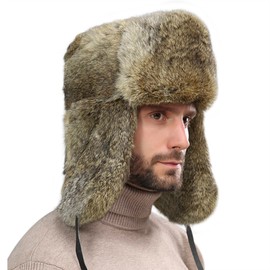 Men Women Faux Fur Trapper Hat Winter Thick Furry Ushanka Russian Hat Earflap Cap Windproof Thermal Cycling Camping Skiing Cap Hunting Hat with Ear Flap