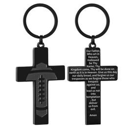 Miss Chipmunk Cross Keychains for Men Football/Baseball/Soccer/Basketball/Family Bible Mens Keychain,Christmas Gifts (Football-Lord's Prayer, Black)