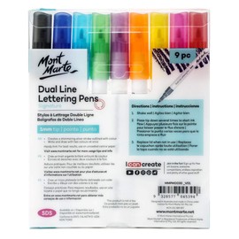 Mont Marte Signature Dual Line Lettering Pens 9pc, Self-Outlining Pens, 1mm Tip, 9 Colours Included, Suitable for Lettering, Scrapbooking and DIY Art and Crafts