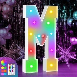 4FT Colorful Marquee Light Up Letter M, Large Marry Me Light Up Letters Sign, Baby Letters for Baby Shower, Name Letters for Wedding Party Decoration, Cardboard Letters, 18 Color Modes with Remote