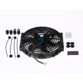 SUPERFASTRACING 14" inch Universal Slim Fan Push Pull Electric Radiator Cooling 12V Mount Kit Black