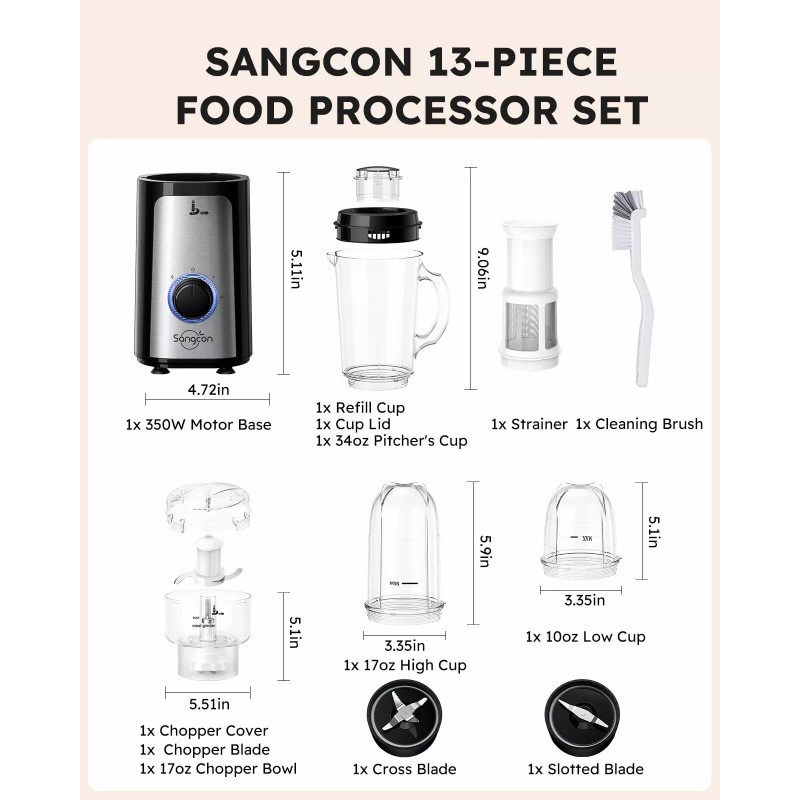 SANGCON 5 in 1 Blender and Food Processor Combo for