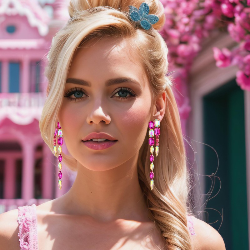 BriLove Geometric Long Earrings Crystal Rhinestone Marquise Rectangle Emerald Cut