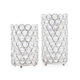 Godinger Crystal Votive Candle Holder,Tealight Lamps with Decorative Crystals for Home & Event Décor, Nickelplate, Set of 2