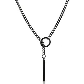 Gothic Necklace for Women Heart O-Ring Slip Chain Necklace Black Choker Necklaces Punk Rock Stainless Steel Cuban Long Chain Necklaces Adjustable Lariat Y-necklace, one size, Stainless Steel, No