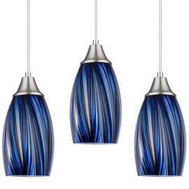karyfine Dark Blue Glass Mini Pendant Lights for Kitchen Island 3Pack Blown Art Glass Pendant Lighting Shade Hanging Pendant Lights with Brushed Nickel Finish for Kitchen Over Sink,Dining Room