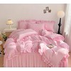 LMONMOO Pink Duvet Cover Queen, Chic Lace Bedding Set with