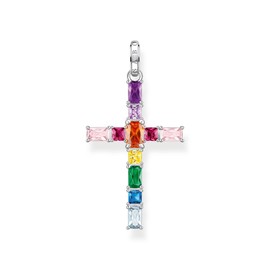 Thomas Sabo PE939-073-7 Women's Cross Pendant with Multiple Colourful Zirconia Stones 925 Sterling Silver Blackened Dimensions 42 x 23 mm, Sterling Silver, Cubic Zirconia Spinel