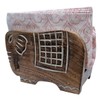 Purpledip Wooden Napkin Holder 'Elephant Couple': Tissue Paper Stand for
