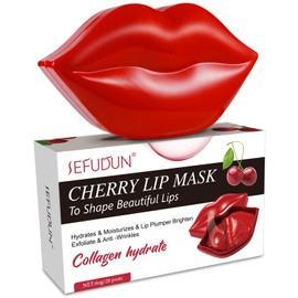 Pack of 20 Cherry Lip Mask, Lip Mask, Collagen Lip Mask, Moisturising Lip Mask, Anti-Ageing, Exfoliation, Moisturising, Suitable for Dry and Chapped Lips