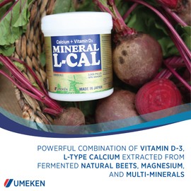 Umeken Mineral L-Cal Supplement, Large Bottle, 6 Month Supply, Enriched with Magnesium, Vitamin D3 and Minerals, 360g, 3,600 Balls (Pack of 1)