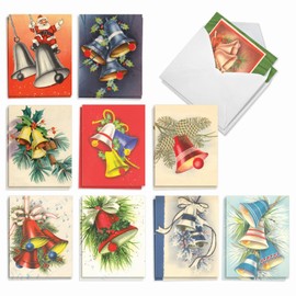 The Best Card Company - 20 Santa Christmas Note Cards (10 Designs, 2 Each) - Bulk Holiday Notecard Assortment (4 x 5.12 Inch) - Vintage Bells AM9560XSG-B2x10