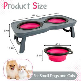 PINVNBY Elevated Dog Bowls Portable Raised Dog Bowl Stand with 2 Collapsible Silicone Dog Food Bowls Non-Slip Travel Dog Bowls for Small Dogs and Cats (14.6" L x 3.9" W x 3.9" H)