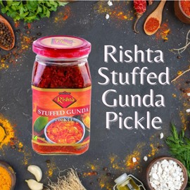 Rishta Stuffed Gunda Pickle 400g (Pack of 1) – Traditional Indian Pickle - Tangy and Spicy Flavour – Made of Gunda, Mango Shreds and Other Ingredients