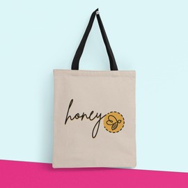 SmartyPants Honey Bee Tote Bag - Women Girls Gifts Shopping Organic Cotton Fabric Carrier Reusable Shopper Handbag Bees Accessories Present Bumblebee Pretty Beach Gym Book (One Size, Black Handle)