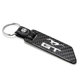 iPick Image for - Ford Mustang GT 100% Real Carbon Fiber Blade Style with Black Leather Strap Key Chain