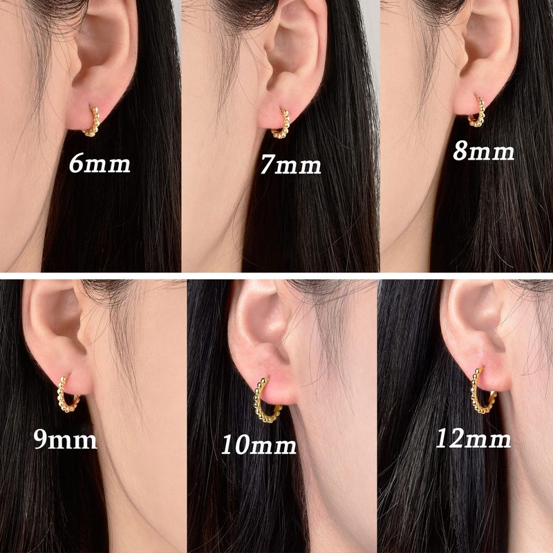 Ball Beaded Huggie Hoop Earrings 925 Sterling Silver Upper Ear