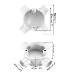 sourcing map 2Pcs PVC Conduit Box Junction Box 4 Way 20mm with Cover, M4 Screws for Home Hose Electrical Conduit Electronic Projects