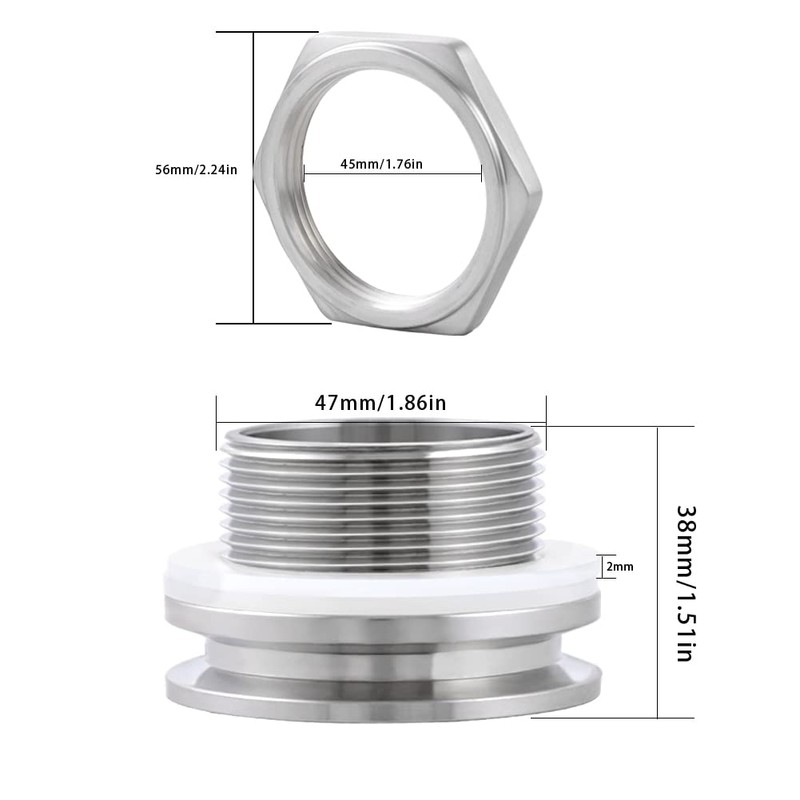 Worldwhere 2" Tri Clamp Bulkhead Compression Fittings,Stainless Steel 304 Homebrew