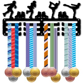 CREATCABIN Appendi Medaglie per Pattinaggio Porta Nastri Premio Espositore 3 Filo 12 Ganci Piccolo Supporto Ferro per Medaglie Sportive Montaggio A Parete Decorazione per La Casa per Atleti 29 x 13cm