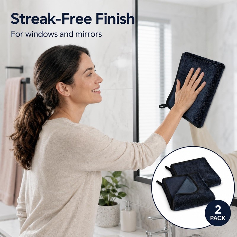 2 Pack Magic Bathroom Drying Cloth,Black Cloths For Cleaning Shower