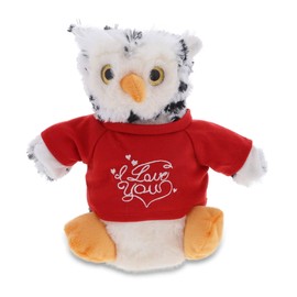 DolliBu I Love You Valentine Plush White Owl Hand Puppet - Cute Stuffed Animal with Red Shirt and Name Personalization Gift for Valentines Day, Birthday, Anniversary, Romantic Date - 11 Inches