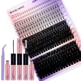 Cluster Lashes Kit Wispy 4 Styles, Individual Eyelashes Kit 60D+80D+7D and Lower DIY Cluster Eyelash Extensions Manga 0.07mm 12-18mm Lash Clusters with Bond and Seal(4SX-60D+80D)