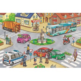 Schmidt Spiele 56508 Transport, puzzle box in a metal case, 2x26 and 2x48 pieces children's jigsaw, colorful