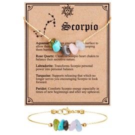 MJartoria Natural Stone Zodiac Sign Choker Necklace and Bracelet for Women, Crystals Necklace Bracelet Horoscope Healing Gemstone Astrology Jewelry Birthday Gifts, Iron, No Gemstone