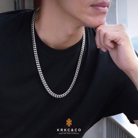 KRKC & CO Men's Necklace, Curb Necklace Chain, 18K Gold Plated, Stainless Steel, Width 0.37 inch (8/12 mm), Thick, HIPHOP Jewelry, Wrapper Necklace Accessory, Gift, Present, Celebration, Birthday