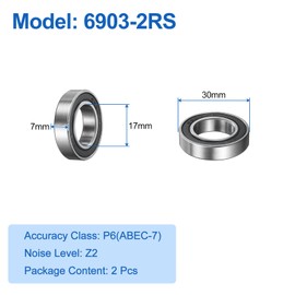uxcell 6903-2RS Deep Groove Ball Bearing, 2pcs 17 mm x 30 mm x 7 Mm(ID x OD x T) Chrome Steel Z2 Double Steel Sealed Bearing, Black