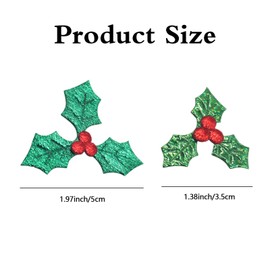 200 Pcs Christmas Holly Berries Embellishment, 3.5 cm, 5cm Mini Triple Leaf Holly Berries, Sequins Holly Berries Artificial Holly Leaves for Christmas Wreath, Gift Tags, Table Decorations