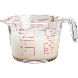 X-Large Tempered Glass Measure Cup - Incremental Measurements - 32 oz. - 4 Cup or 1000L- 10DL Multi Purpose Measuring, Liquid & Dry Ingredients - Kitchen Tool - Red