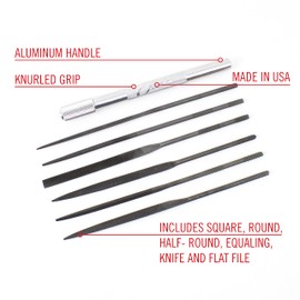 Excel Blades Mini Needle File Set – Hardened Alloy Steel, Includes Flat, Warding, Square, Triangular, Round & Half-Round Files with USA-Made Aluminum Handle