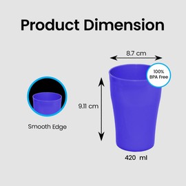 ECO 4 Pack Hard 420ml Plastic Cups Reusable | Stackable Plastic Tumblers for Parties | Purple Toddler Cup for Everyday Use | Unbreakable Kids Cups for Picnics, BBQ and Travels (Large 420ml, Purple)