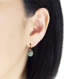 Dorp Aventurine Invisible Clip On Earrings for Women Not Pierced Gold Mint Green Oval Gemstone Comfortable Clip On Earrings Miyabi Grace