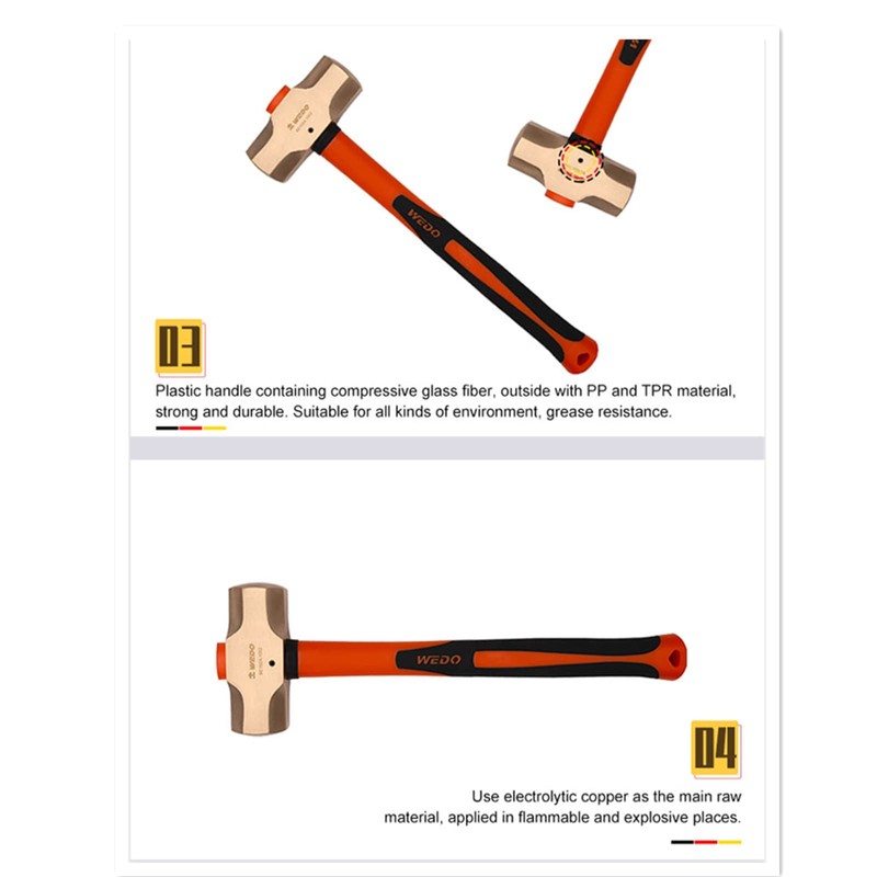 WEDO Non-Sparking Sledge Hammer with Fibreglass Handle, Spark-free Safety Demolition