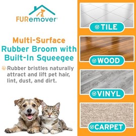 FURemover Pet Hair Removal Rubber Broom, 61" Telescopic Handle