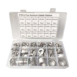 570PCS Automotive Oil Crush Washers, Aluminum Oil Drain Plug Gaskets, 18 Sizes Flat Washers Assortment Set, M6 M8 M10 M12 M14 M16 M18 M20 M22 M24